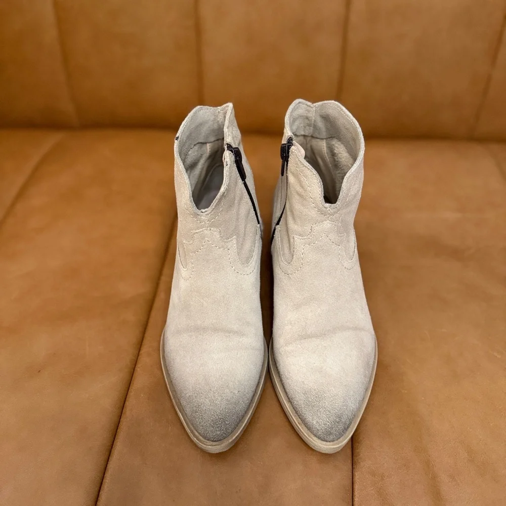 Vera Pelle Light Gray Beige Suede Leather Ankle Booties - Picture 2 of 4